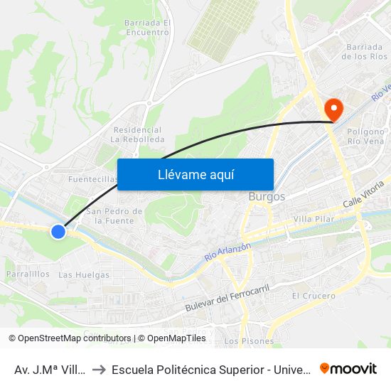 Av. J.Mª Villacián El Parral to Escuela Politécnica Superior - Universidad De Burgos - Campus Río Vena map
