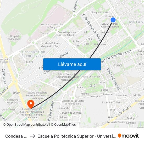 Condesa Mencía 165 to Escuela Politécnica Superior - Universidad De Burgos - Campus Río Vena map