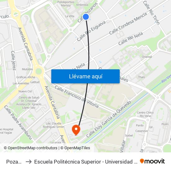 Pozanos 50 to Escuela Politécnica Superior - Universidad De Burgos - Campus Río Vena map