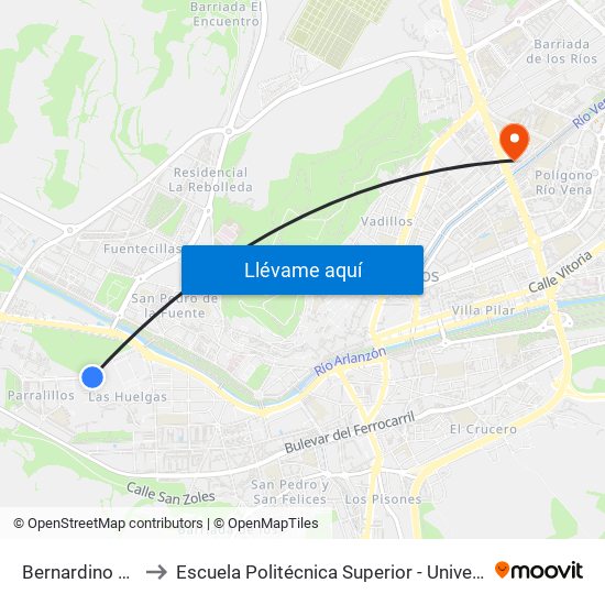 Bernardino Obregón Parral to Escuela Politécnica Superior - Universidad De Burgos - Campus Río Vena map