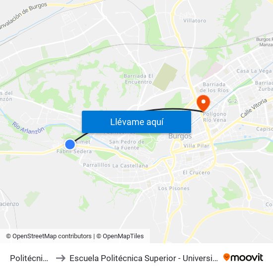Politécnica Milanera to Escuela Politécnica Superior - Universidad De Burgos - Campus Río Vena map