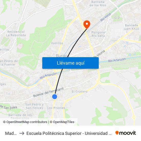 Madrid 28 to Escuela Politécnica Superior - Universidad De Burgos - Campus Río Vena map