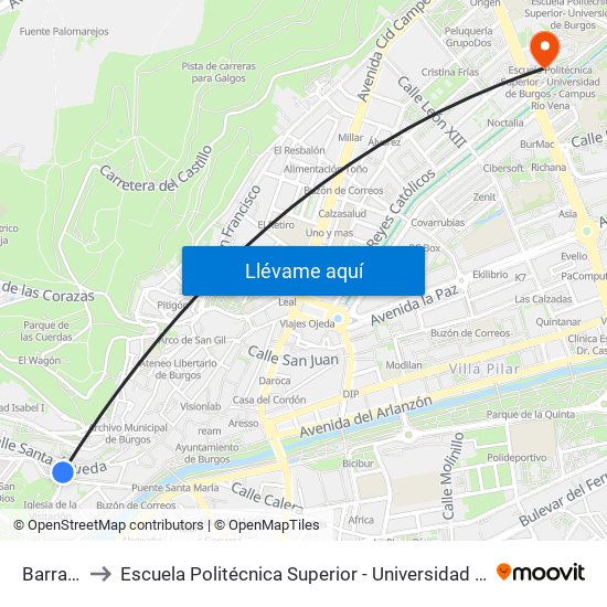 Barrantes 2 to Escuela Politécnica Superior - Universidad De Burgos - Campus Río Vena map