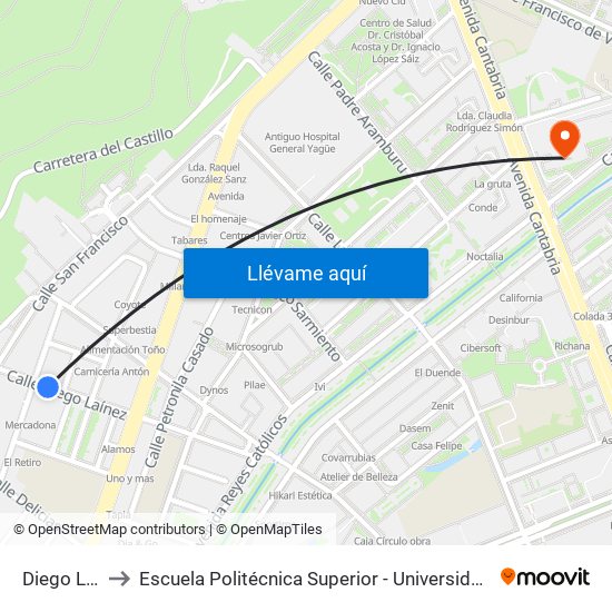 Diego Laínez 11 to Escuela Politécnica Superior - Universidad De Burgos - Campus Río Vena map