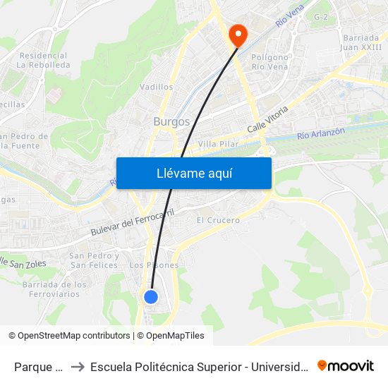 Parque Europa 9 to Escuela Politécnica Superior - Universidad De Burgos - Campus Río Vena map