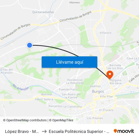 López Bravo - Merindad De Valdivielso 2 to Escuela Politécnica Superior - Universidad De Burgos - Campus Río Vena map