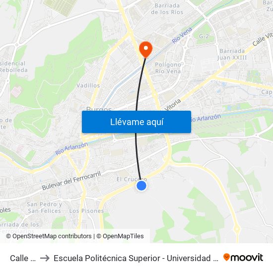 Calle Duero to Escuela Politécnica Superior - Universidad De Burgos - Campus Río Vena map