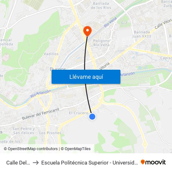 Calle Del Arlanzón to Escuela Politécnica Superior - Universidad De Burgos - Campus Río Vena map