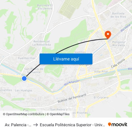 Av. Palencia - Comendadores to Escuela Politécnica Superior - Universidad De Burgos - Campus Río Vena map