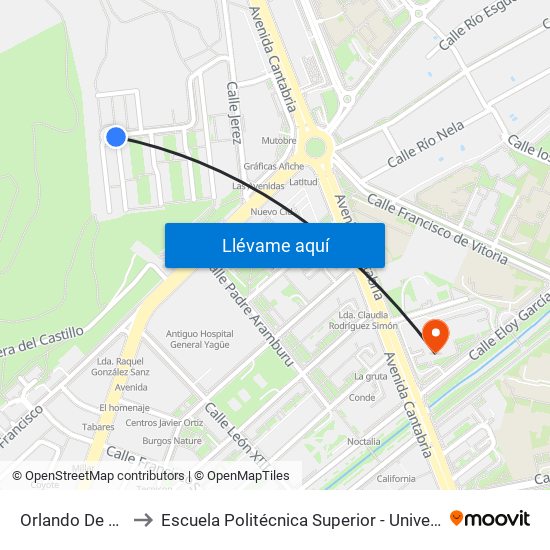 Orlando De Lasso - Glorieta to Escuela Politécnica Superior - Universidad De Burgos - Campus Río Vena map