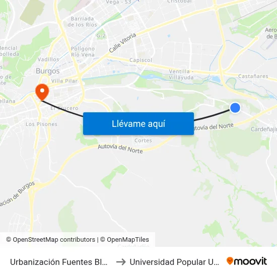 Urbanización Fuentes Blancas to Universidad Popular Unipec map