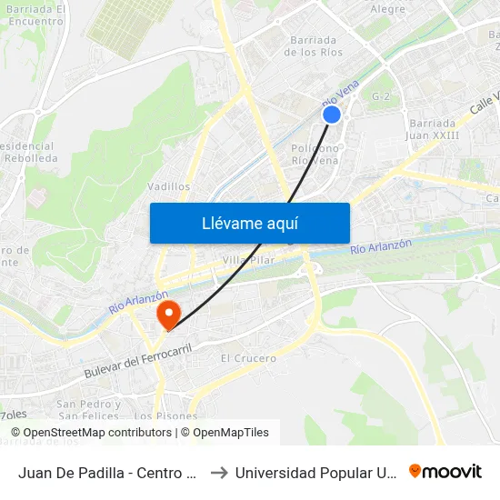 Juan De Padilla - Centro Cívico to Universidad Popular Unipec map