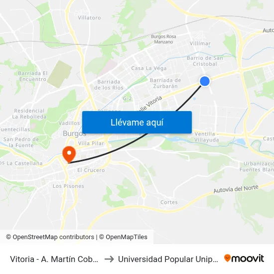 Vitoria - A. Martín Cobos to Universidad Popular Unipec map