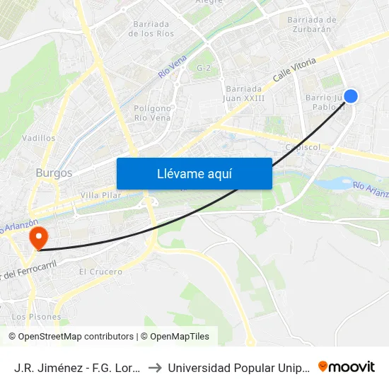 J.R. Jiménez - F.G. Lorca to Universidad Popular Unipec map