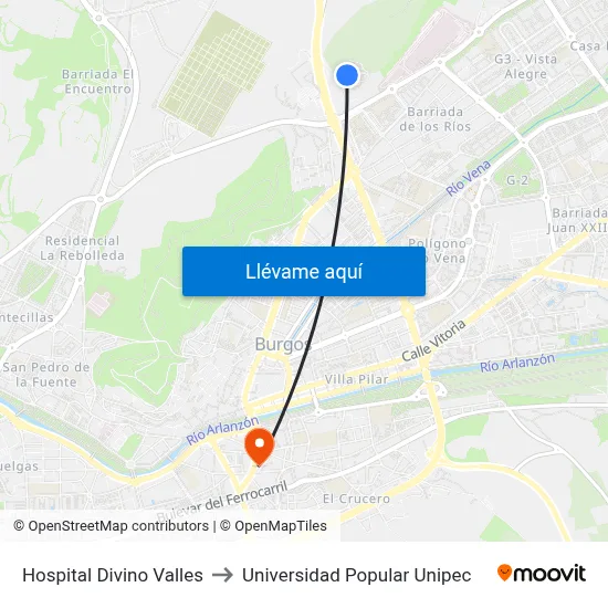 Hospital Divino Valles to Universidad Popular Unipec map