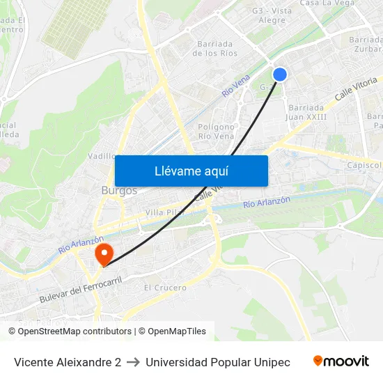 Vicente Aleixandre 2 to Universidad Popular Unipec map