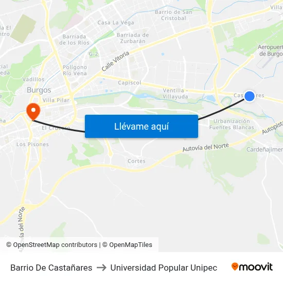Barrio De Castañares to Universidad Popular Unipec map