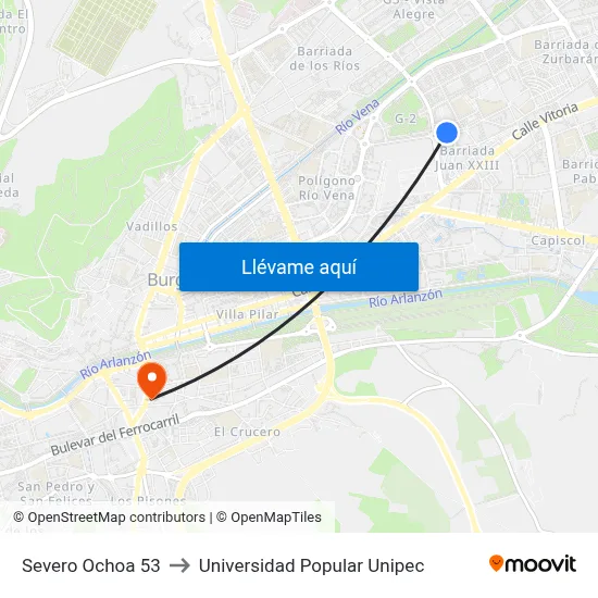 Severo Ochoa 53 to Universidad Popular Unipec map