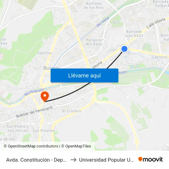 Avda. Constitución - Deportiva to Universidad Popular Unipec map