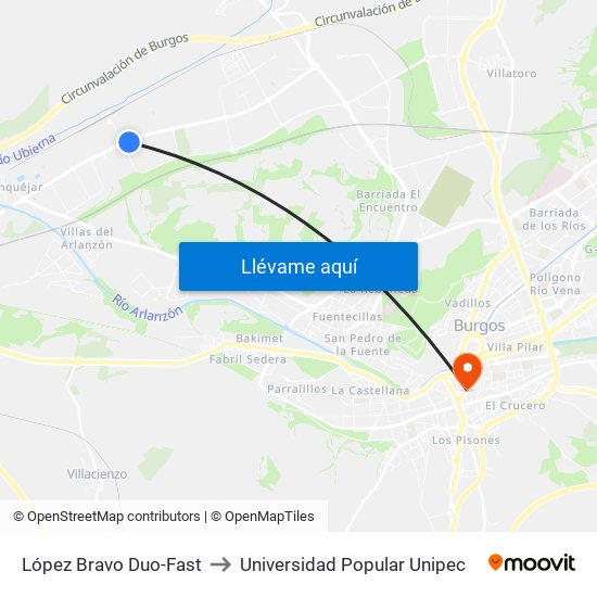 López Bravo Duo-Fast to Universidad Popular Unipec map