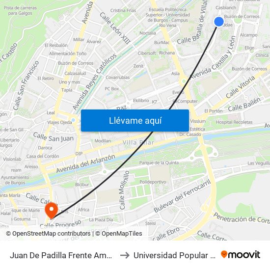 Juan De Padilla Frente Ambulatorio to Universidad Popular Unipec map