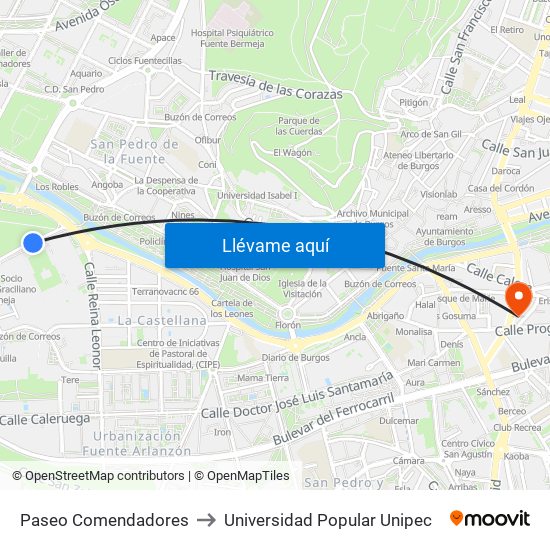 Paseo Comendadores to Universidad Popular Unipec map
