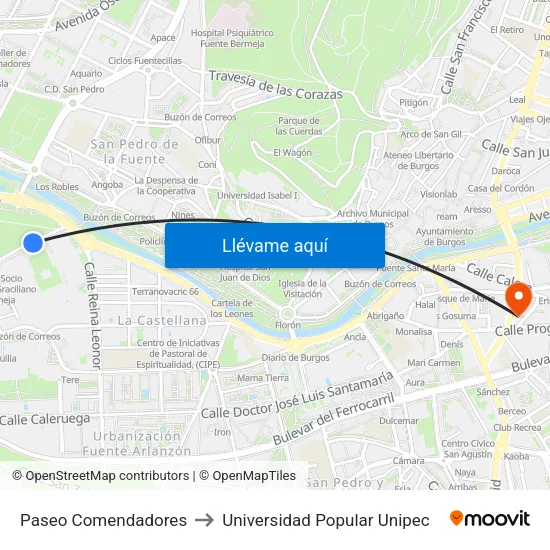 Paseo Comendadores to Universidad Popular Unipec map