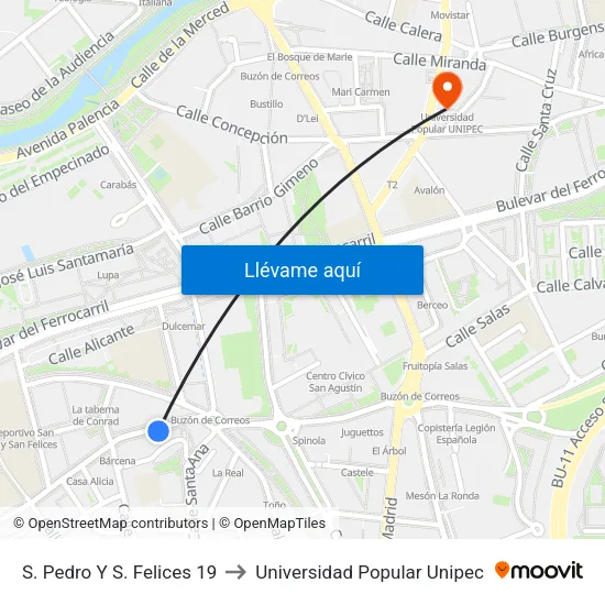S. Pedro Y S. Felices 19 to Universidad Popular Unipec map