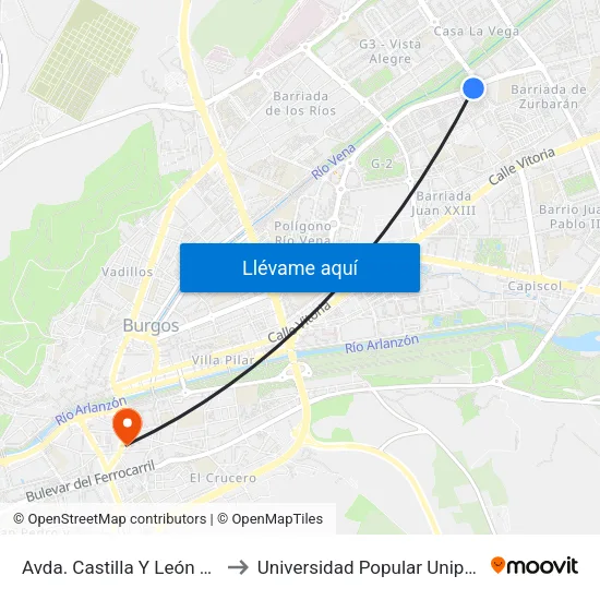 Avda. Castilla Y León 84 to Universidad Popular Unipec map