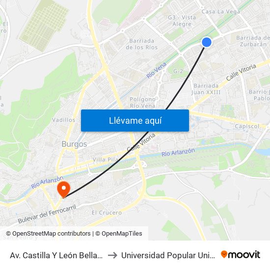 Av. Castilla Y León Bellayna to Universidad Popular Unipec map