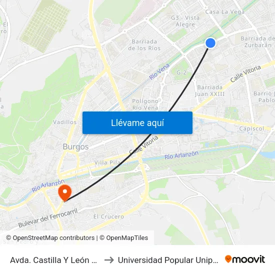 Avda. Castilla Y León 70 to Universidad Popular Unipec map