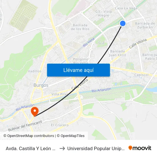 Avda. Castilla Y León 84 to Universidad Popular Unipec map