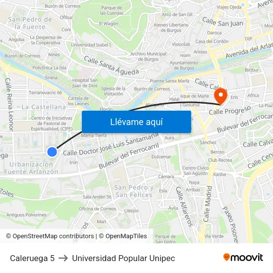 Caleruega 5 to Universidad Popular Unipec map