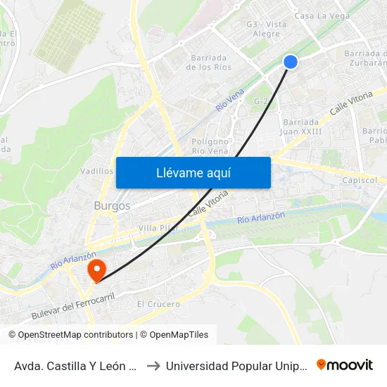 Avda. Castilla Y León 70 to Universidad Popular Unipec map