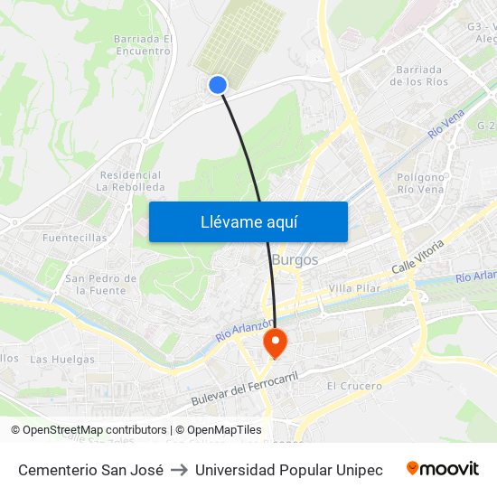 Cementerio San José to Universidad Popular Unipec map