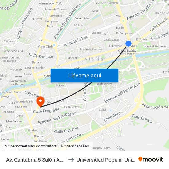 Av. Cantabria 5 Salón Actos to Universidad Popular Unipec map