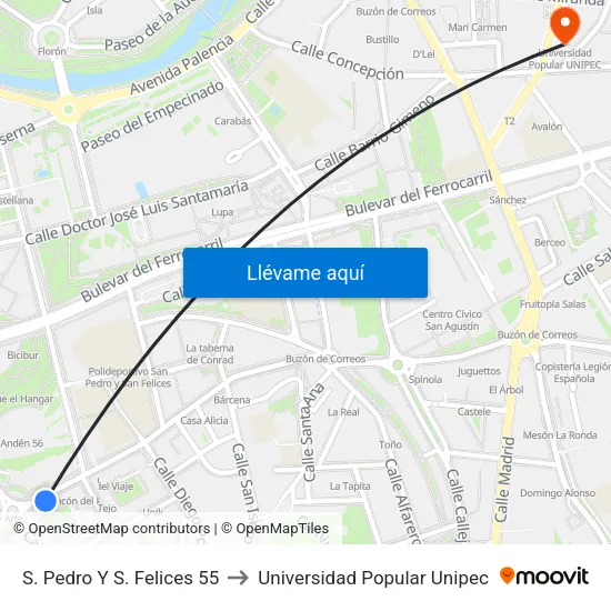 S. Pedro Y S. Felices 55 to Universidad Popular Unipec map