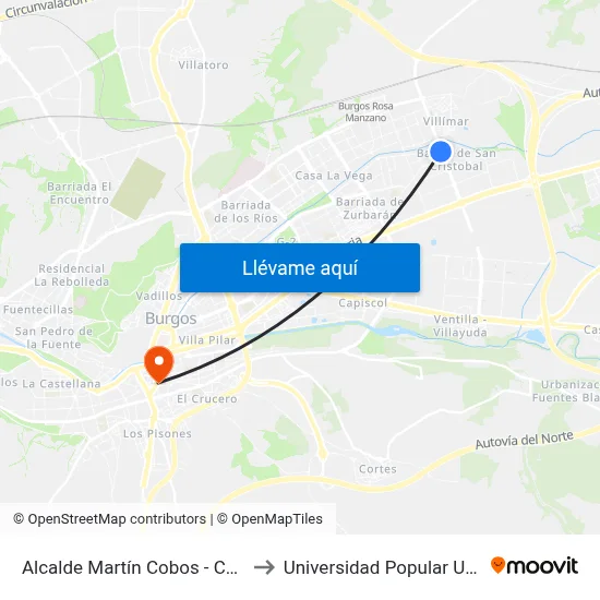 Alcalde Martín Cobos - Colegio to Universidad Popular Unipec map