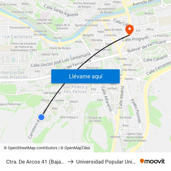 Ctra. De Arcos 41 (Bajada) to Universidad Popular Unipec map