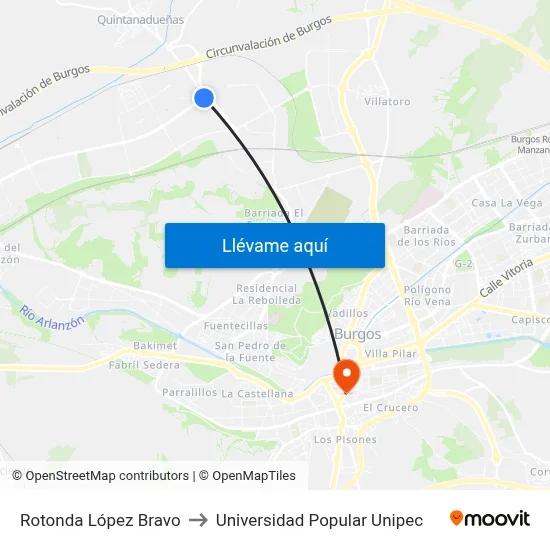 Rotonda López Bravo to Universidad Popular Unipec map