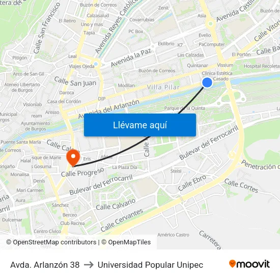 Avda. Arlanzón 38 to Universidad Popular Unipec map