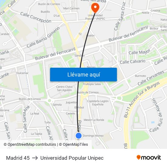 Madrid 45 to Universidad Popular Unipec map