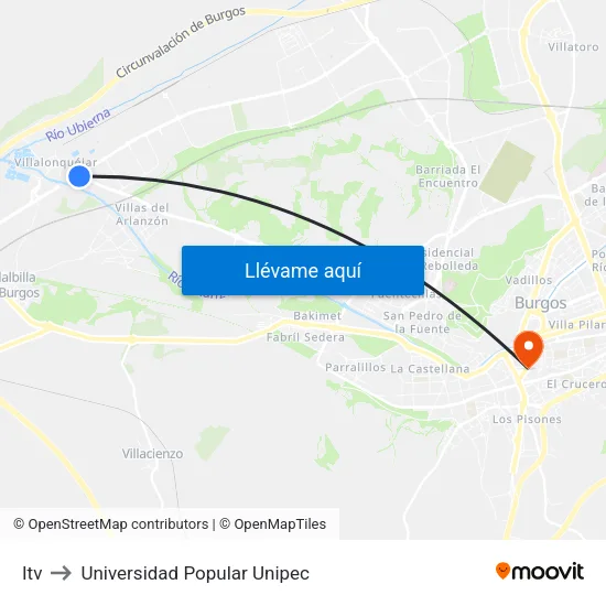 Itv to Universidad Popular Unipec map