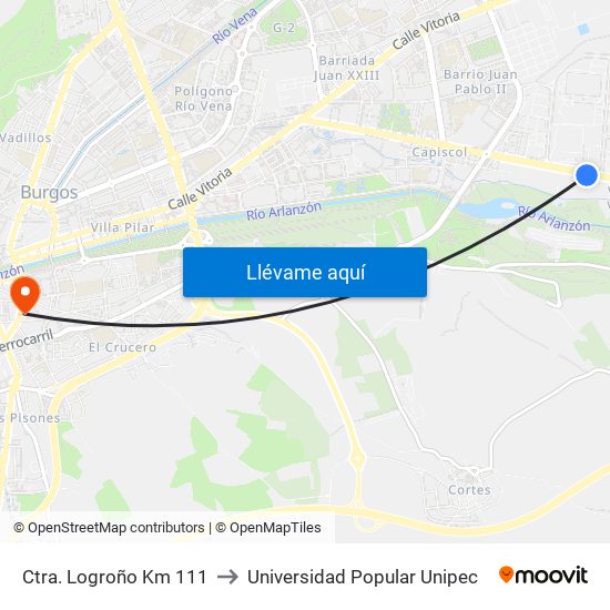 Ctra. Logroño Km 111 to Universidad Popular Unipec map