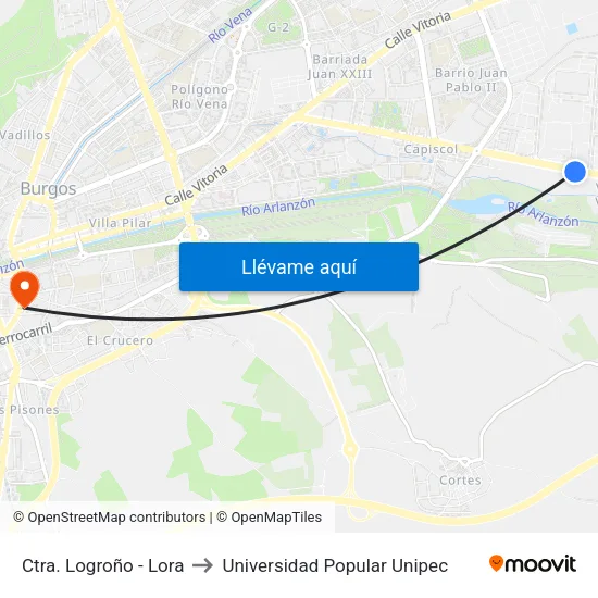 Ctra. Logroño - Lora to Universidad Popular Unipec map