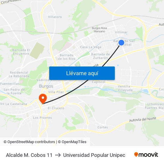 Alcalde M. Cobos 11 to Universidad Popular Unipec map