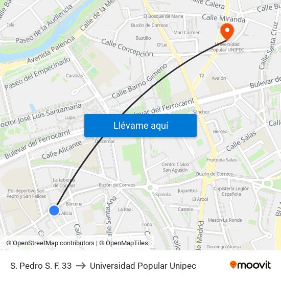 S. Pedro S. F. 33 to Universidad Popular Unipec map