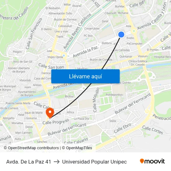 Avda. De La Paz 41 to Universidad Popular Unipec map