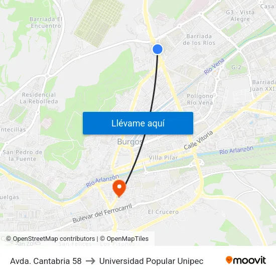 Avda. Cantabria 58 to Universidad Popular Unipec map