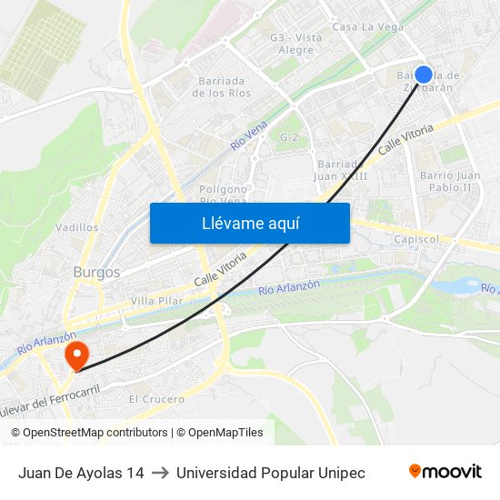 Juan De Ayolas 14 to Universidad Popular Unipec map